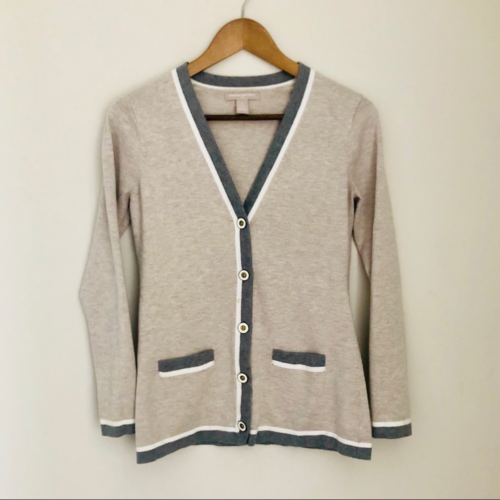 Banana Republic Neutral Color Block V-Neck Cardi